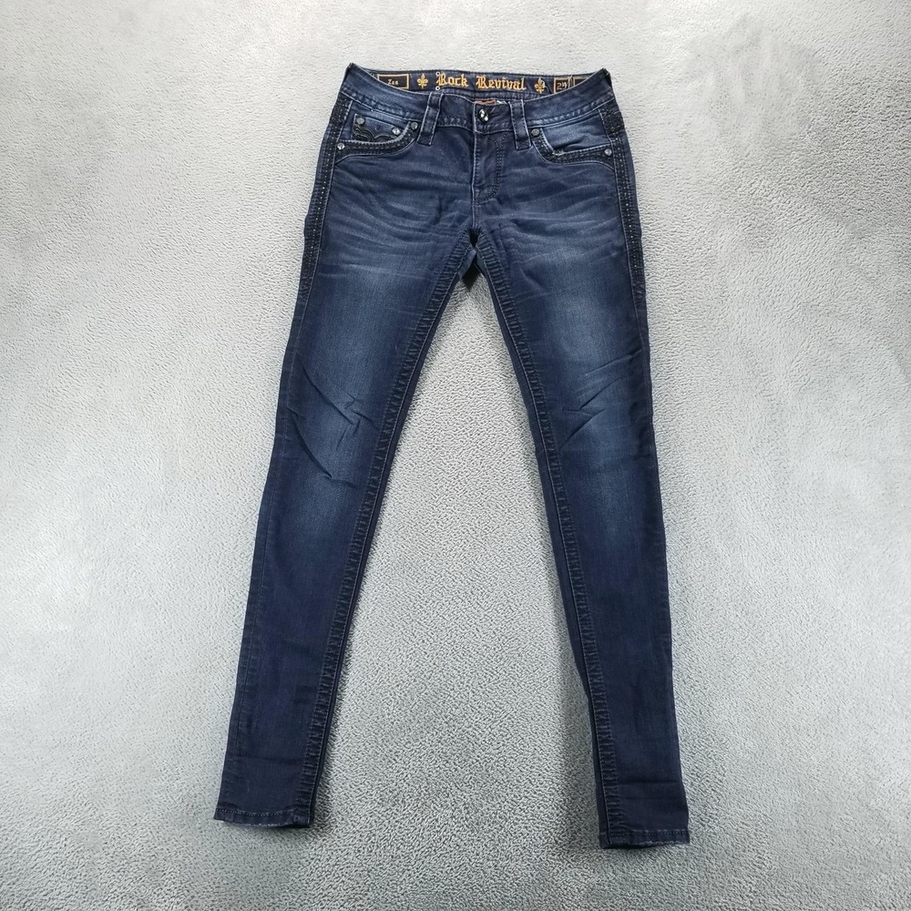 Rock Revival Jeans Womens 25 Blue Skinny‎ Low Rise Embroidered Stretch